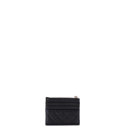 Crystal CC Square Zip Card Holder Wallet Quilted Caviar