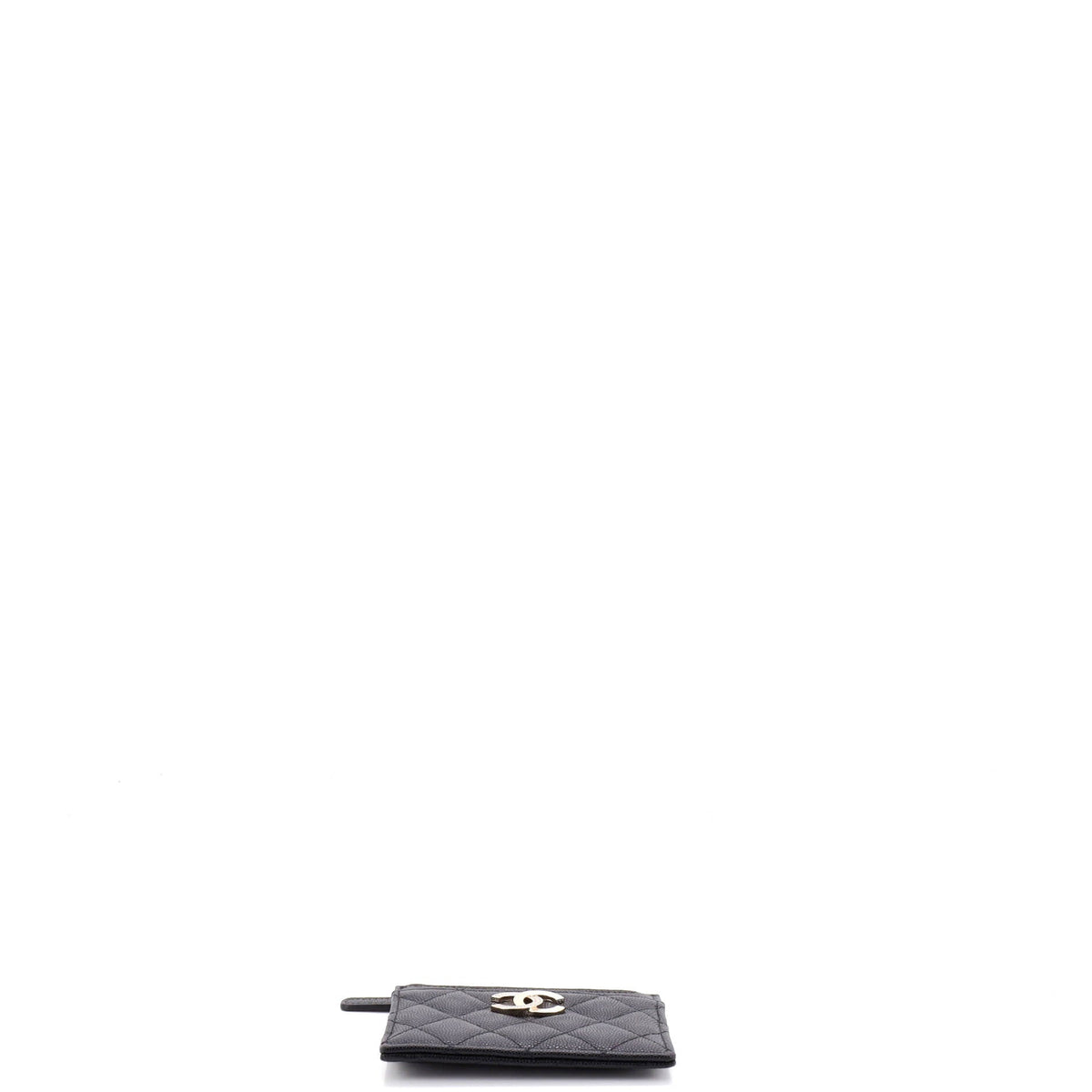 Crystal CC Square Zip Card Holder Wallet Quilted Caviar