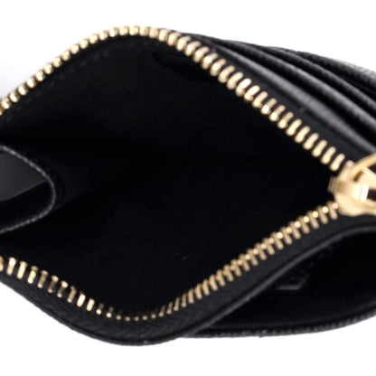 Crystal CC Square Zip Card Holder Wallet Quilted Caviar
