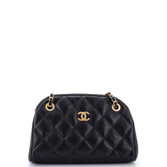CC Compartment Chain Bowler Bag Quilted Caviar Small