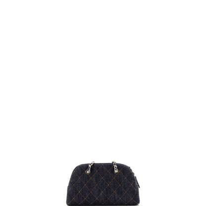 Bowling Clutch with Chain Quilted Denim