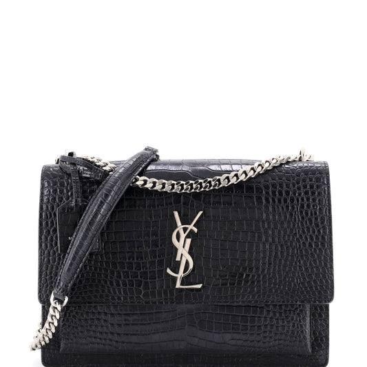 Sunset Crossbody Bag Crocodile Embossed Leather Large