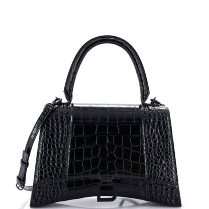 Hourglass Top Handle Bag Crocodile Embossed Leather Medium