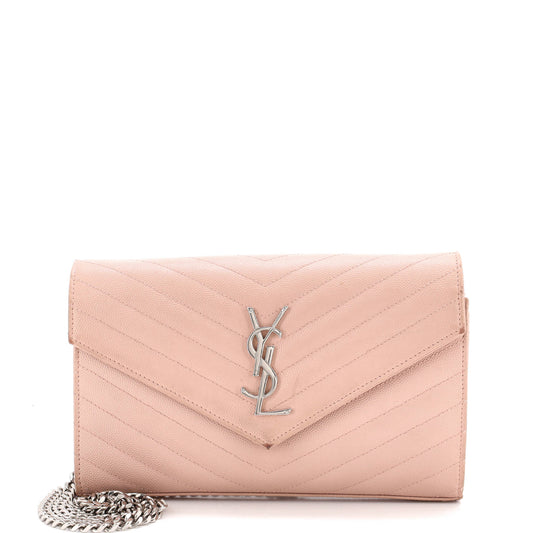 Classic Monogram Wallet on Chain Matelasse Chevron Leather Medium