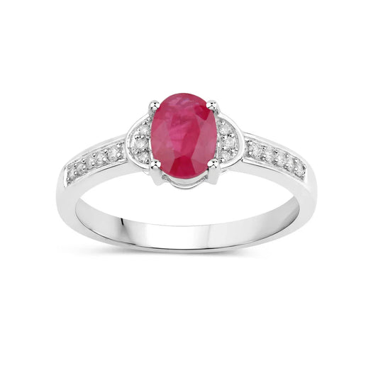 0.85 Ct Oval Pink Ruby Diamond Prong 10K Gold Pave Bridge Ring