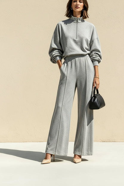 Women's Half-Zip Hoodie & Wide-Leg Pants Set