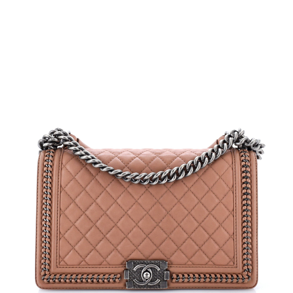 Chain Handle Boy Flap Bag Quilted Calfskin New Medium