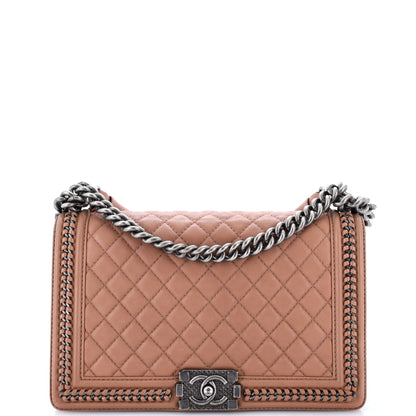 Chain Handle Boy Flap Bag Quilted Calfskin New Medium