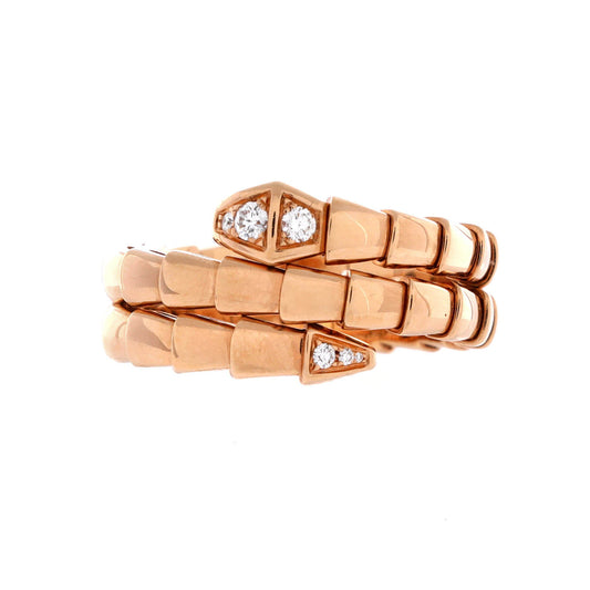 Serpenti Viper Two-Coil Ring 18K Rose Gold with Diamond