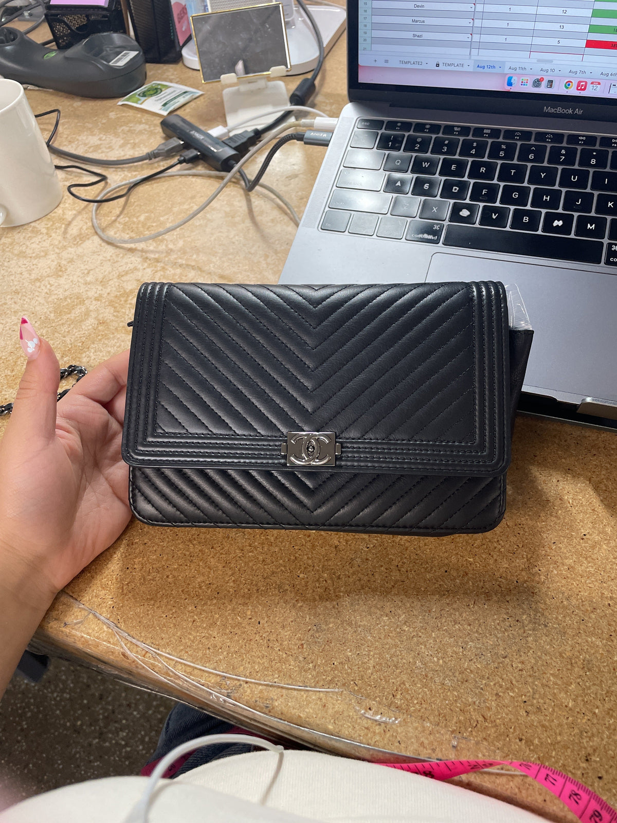Boy Wallet on Chain Chevron Calfskin
