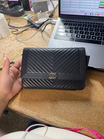 Boy Wallet on Chain Chevron Calfskin