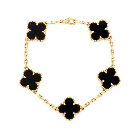 Vintage Alhambra 5 Motifs Bracelet 18K Yellow Gold and Onyx