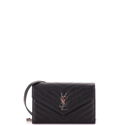 Classic Monogram Wallet on Chain Matelasse Chevron Leather Small