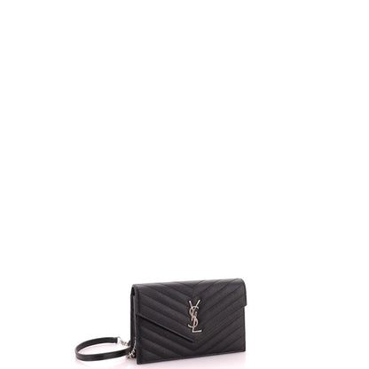 Classic Monogram Wallet on Chain Matelasse Chevron Leather Small