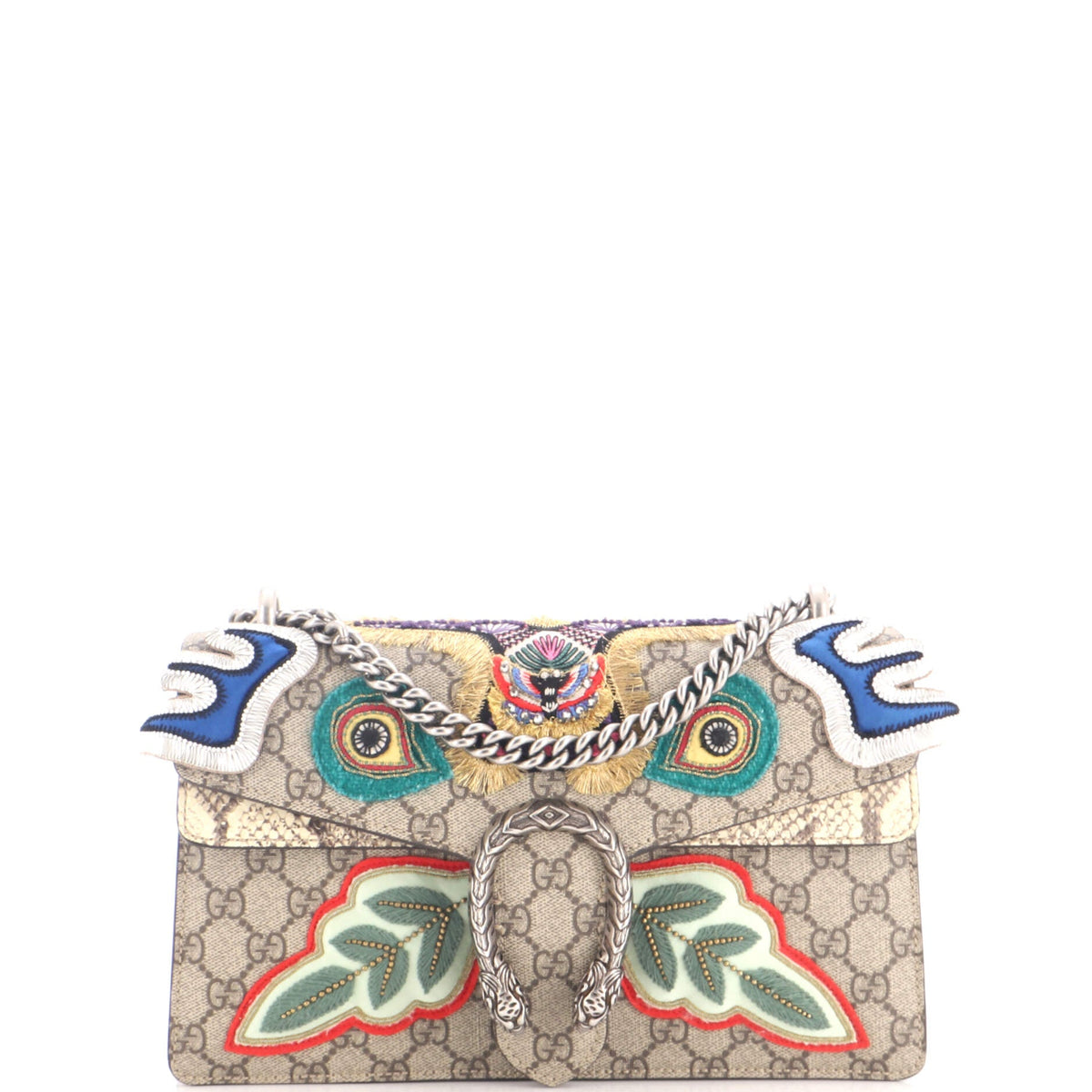 Dionysus Bag Embroidered GG Coated Canvas with Python Small