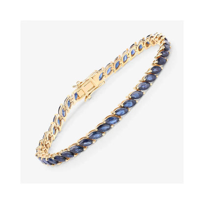12.71 Ct Marquise Blue Sapphire Prong 10K Yellow Gold Diagonal Inline Tennis Bracelet