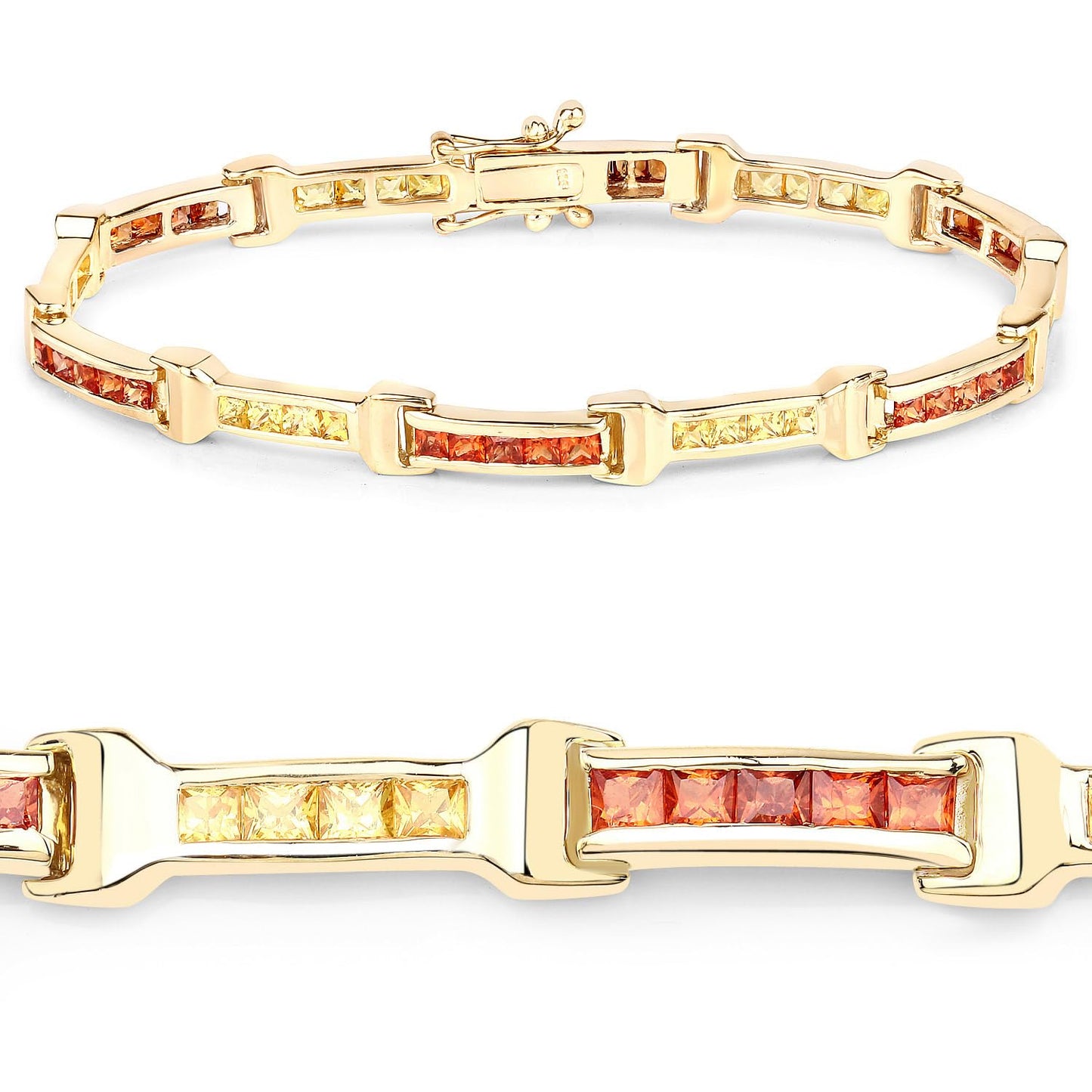 Princess Orange Sapphire Channel Silver Tennis Link Bracelet