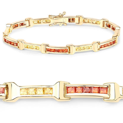 Princess Orange Sapphire Channel Silver Tennis Link Bracelet