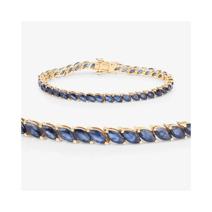 12.71 Ct Marquise Blue Sapphire Prong 10K Yellow Gold Diagonal Inline Tennis Bracelet