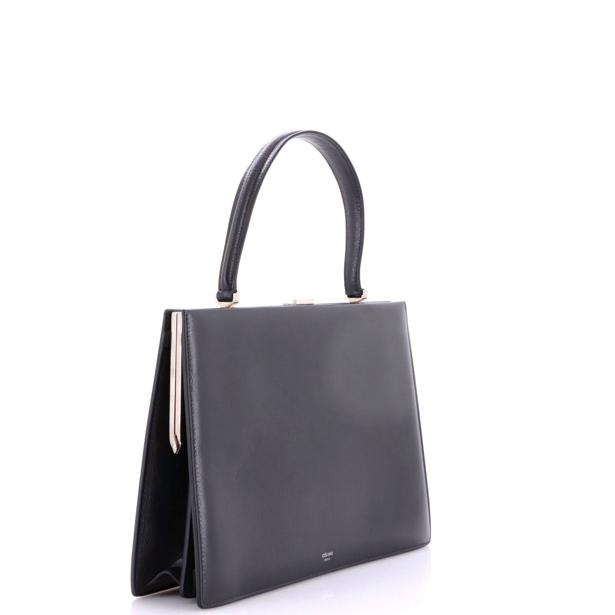 Clasp Top Handle Bag Leather Medium
