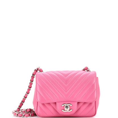 Square Classic Single Flap Bag Chevron Lambskin Mini