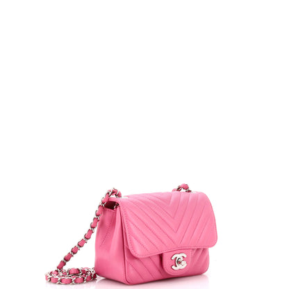 Square Classic Single Flap Bag Chevron Lambskin Mini