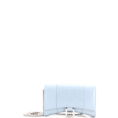 Hourglass Chain Wallet Crocodile Embossed Leather
