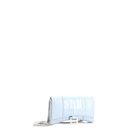 Hourglass Chain Wallet Crocodile Embossed Leather
