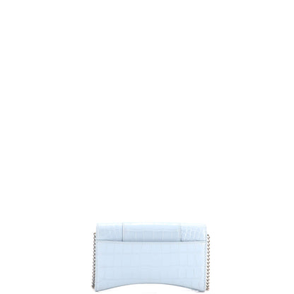 Hourglass Chain Wallet Crocodile Embossed Leather