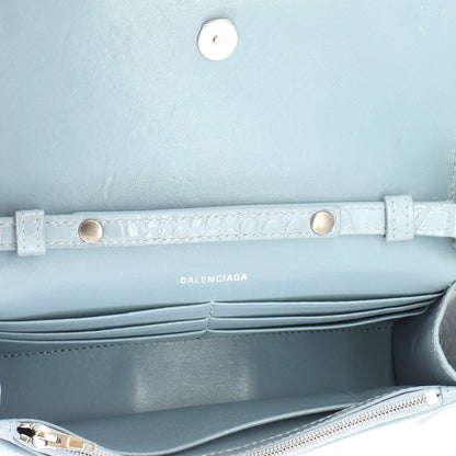 Hourglass Chain Wallet Crocodile Embossed Leather