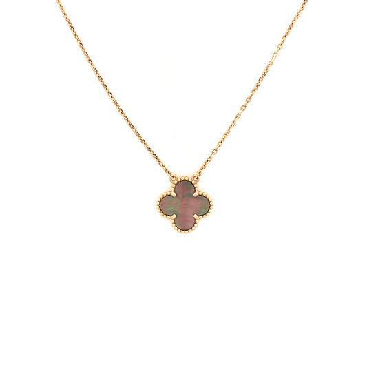 Vintage Alhambra Pendant Necklace 18K Rose Gold and Grey Mother of Pearl