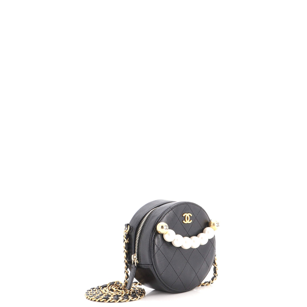 Chic Pearls Round Clutch with Chain Quilted Lambskin