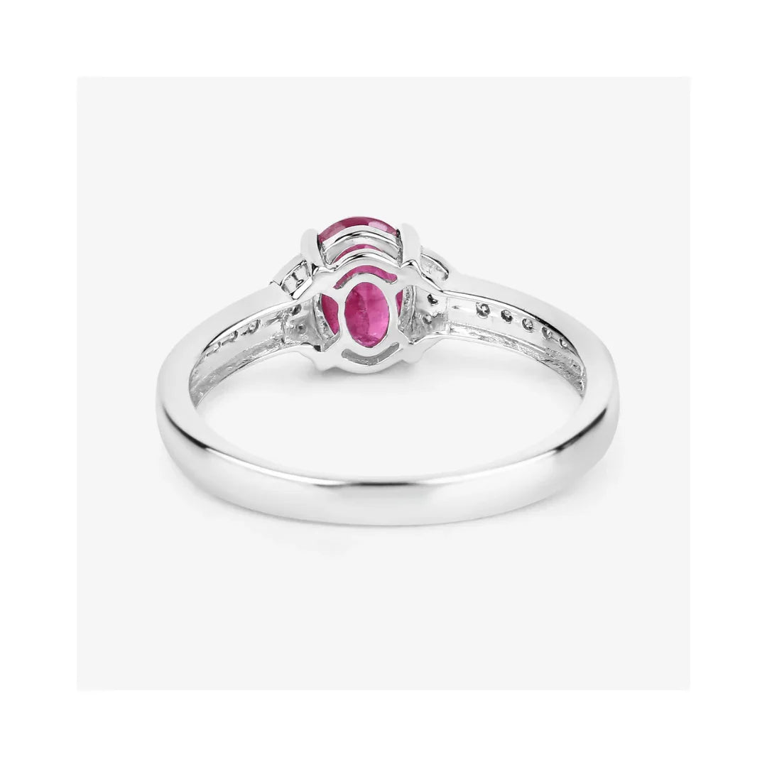 0.85 Ct Oval Pink Ruby Diamond Prong 10K Gold Pave Bridge Ring