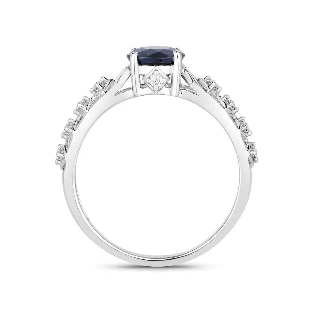 1.03 Ct Round Blue Sapphire & Diamond Prong 10k Gold Bridge Engagement Ring