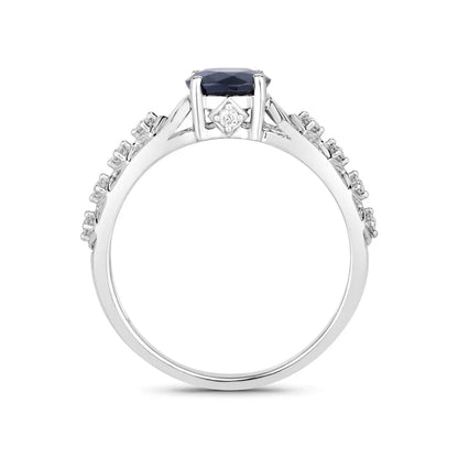 1.03 Ct Round Blue Sapphire & Diamond Prong 10k Gold Bridge Engagement Ring