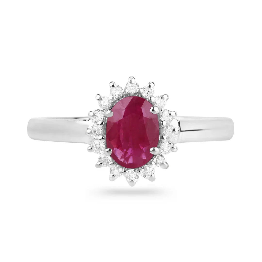 0.85 Ct Oval Pink Ruby Diamond Prong 10K Gold Halo Ring