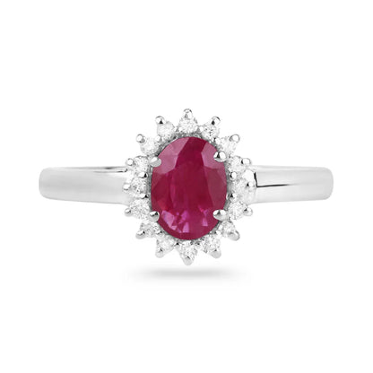 0.85 Ct Oval Pink Ruby Diamond Prong 10K Gold Halo Ring