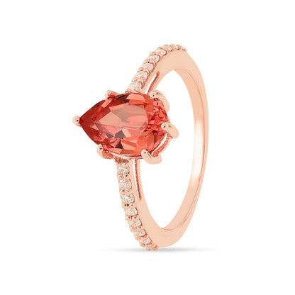 1.80 Ct Pear Lab Created Peach Sapphire and Moissanite Prong Silver Pave-set Ring