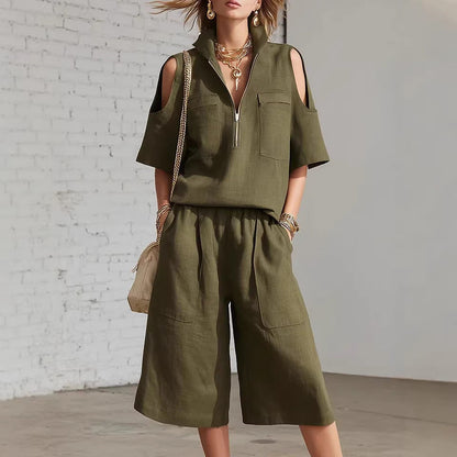 Short-Sleeve Shirt & Loose Shorts Two-Piece Set
