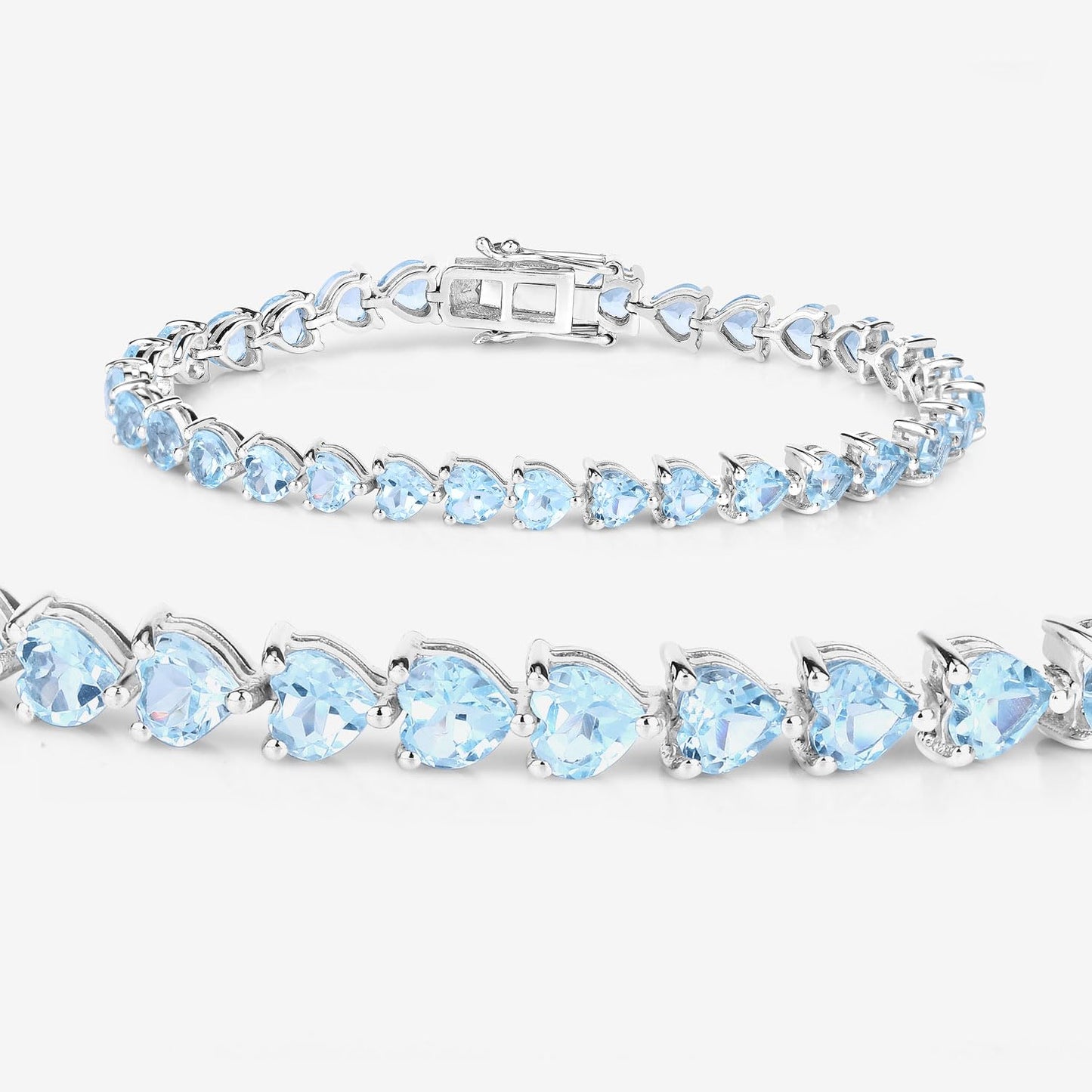 Heart Sky Blue Topaz Prong Silver Tennis Bracelet
