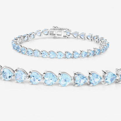 Heart Sky Blue Topaz Prong Silver Tennis Bracelet