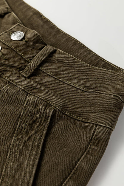 Jungle Green Double Waistband Loose Straight Jeans