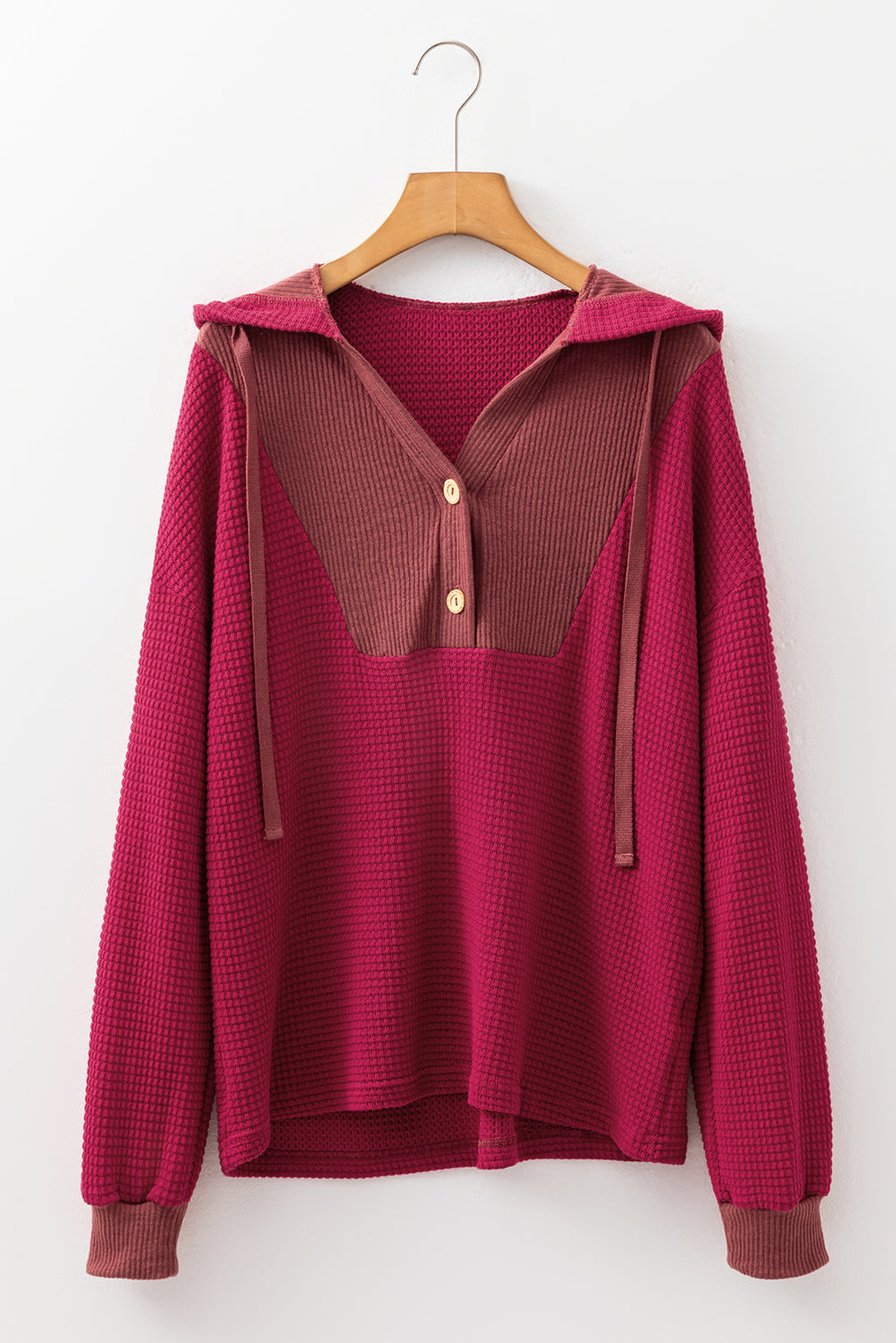 Threaded Pear River Waffle Hooded Long Sleeve Top