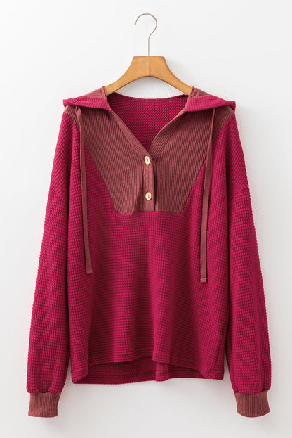 Threaded Pear River Waffle Hooded Long Sleeve Top