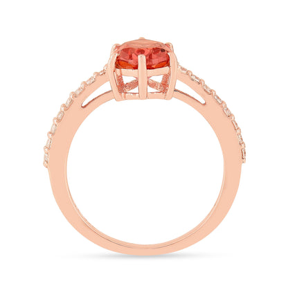 1.80 Ct Pear Lab Created Peach Sapphire and Moissanite Prong Silver Pave-set Ring