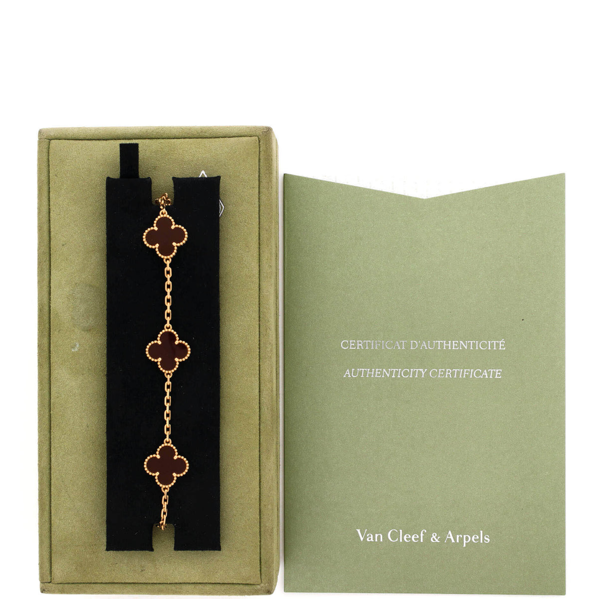 Vintage Alhambra 5 Motifs Bracelet 18K Yellow Gold and Carnelian