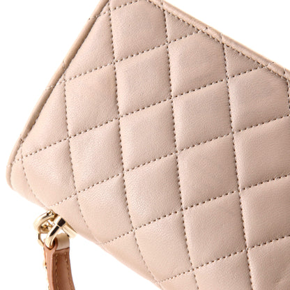 Classic Top Handle Flap Phone Holder with Chain Quilted Lambskin