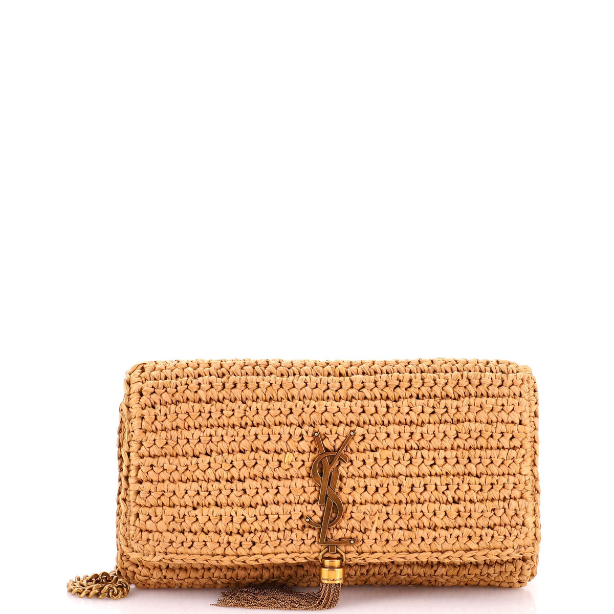 Kate 99 Tassel Flap Bag Woven Raffia Medium