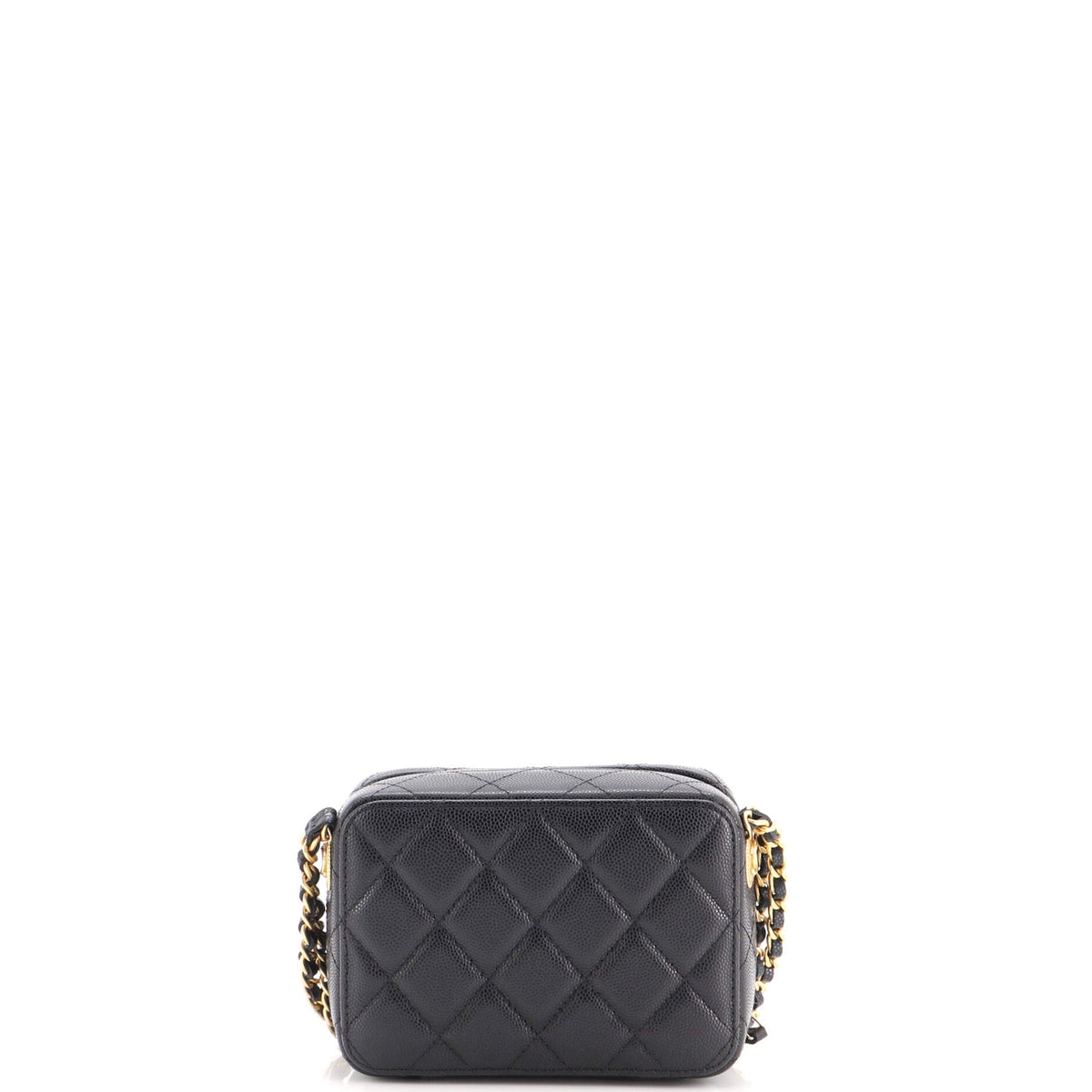 Twist Your Buttons Zip Around Vanity Case with Chain Quilted Caviar
