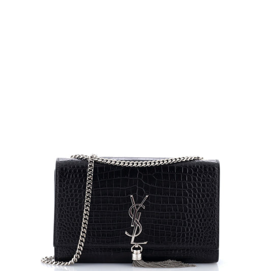 Classic Monogram Tassel Crossbody Bag Crocodile Embossed Leather Medium